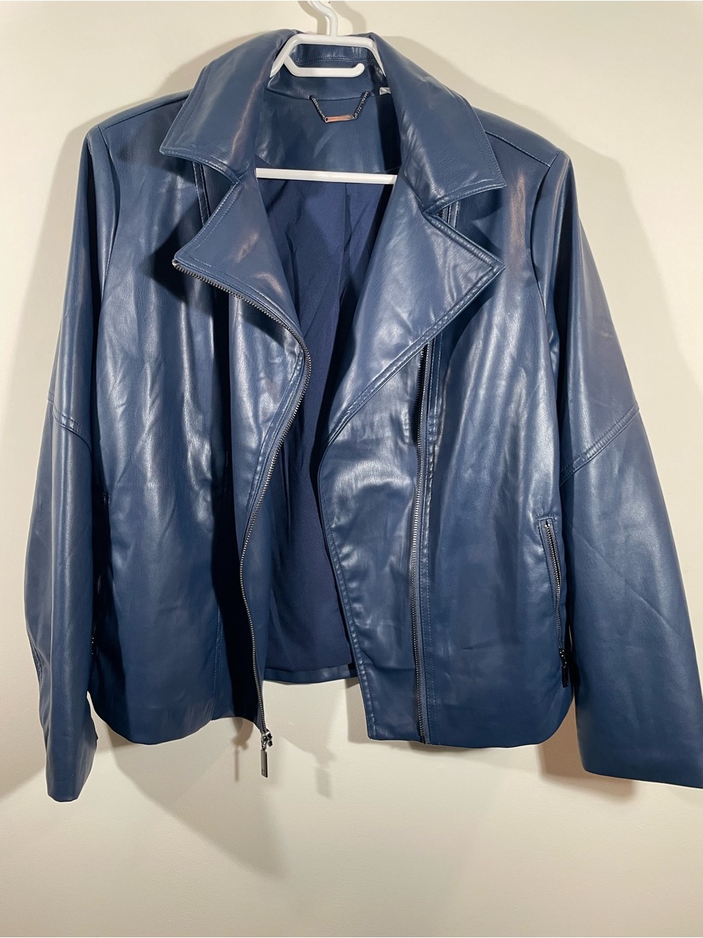 Chicos navy faux leather moto jacket 2 (12/14)
